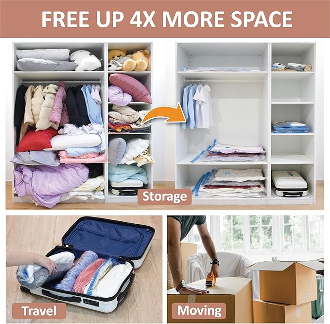 Cozy Essential 8 Pack XXL Jumbo Vacuum Storage Bags, Extra Large Vacuum Seal Bags for Comforters, Bedding, Blanket Storage, Giant Space Saver Bags for Huge Stuffed Toy(47.2x35 in)