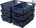 Tiawudi Stackable Woven Plastic Basket, Storage Bins for Cabinet, Closet, Shelf, Under Sink and Countertop, Pantry Organizer Bins, 6 Pack