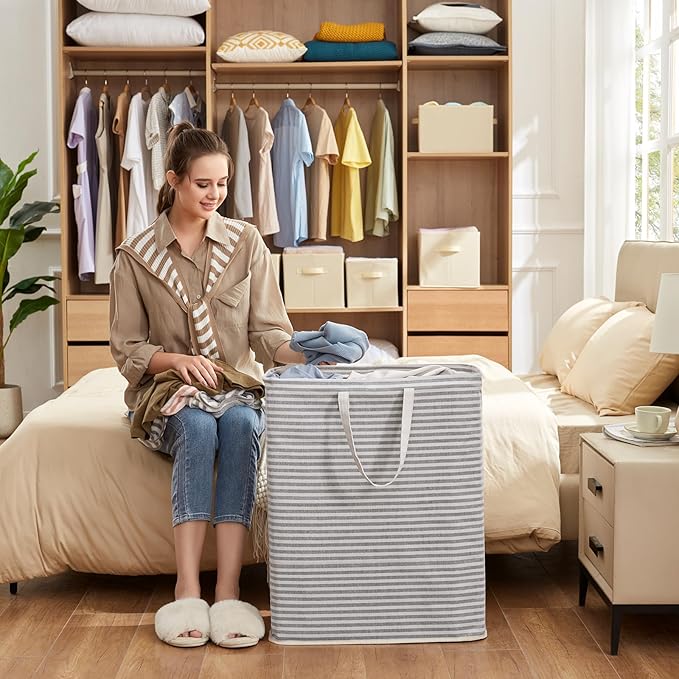 Lifewit 2 Pack Laundry Hamper Large Collapsible Laundry Baskets, Freestanding Waterproof Clothes Hamper with Easy Carry Handles in Laundry Room Bedroom Bathroom College Dorm, Grey, 2 x 125L