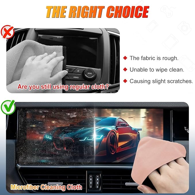 SuperKaKa 2PCS Car Screen Cleaner- Vehicle Touchscreen Microfiber Cleaning Cloths, Touch Screens Clean Wipes Cars Interior Accessories Universal for Tesla Dashboard Display (Pink)
