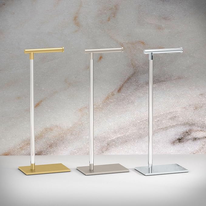 Gatco 1331SN Modern Rectangle Base Freestanding Toilet Paper Holder 22.25" Satin Nickel/Acrylic with Weighted Base