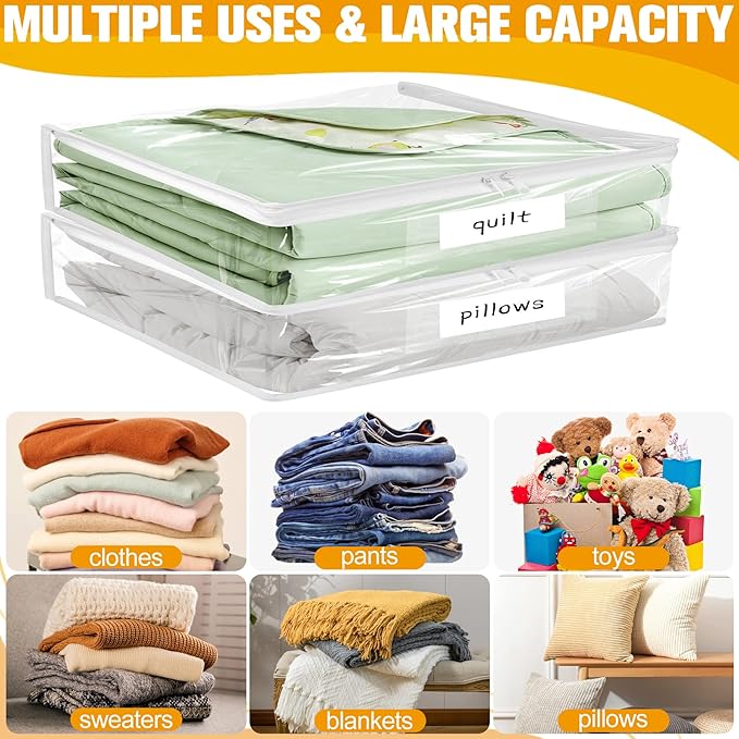 Plastic Storage Bags with Easy-Glide Zipper, Pack of 6, Durable Clear Vinyl Zippered Storage Bags for Clothes Sweaters Comforters Blankets Sheets Bedding (18 x 15 x 9 Inch)