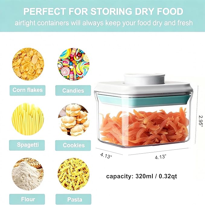 Airtight Food Storage Container Pop Containers With Lids, Bpa Free for Spaghetti Cereal Flour Rice Kitchen Organizer (square 320ml / 0.32qt)