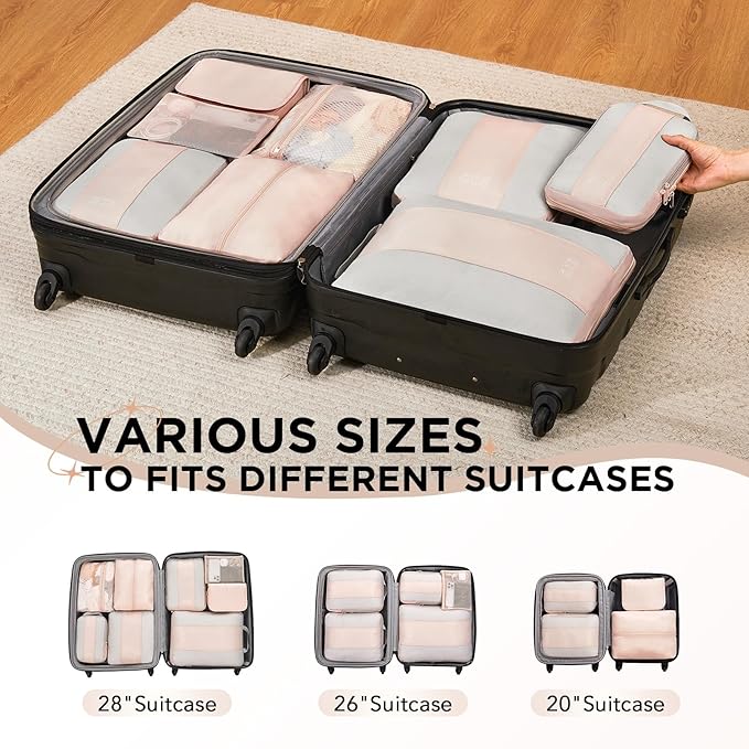 OlarHike 8 Set Compression Packing Cubes,Christmas Gifts for Women Mom Girl,Compressible Expandable Luggage Clothes Organizer for Travelers,Airplane/Cruise/Car/Train Travel Essentials(Beige2)