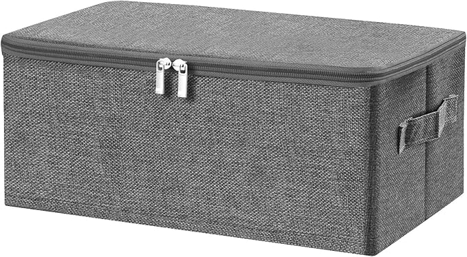 ANMINY Storage Bins with Zipper Lids 13 Qt Lidded Fabric Storage Boxes Baskets Cubes with Handles Collapsible Washable Cotton Linen Closet Shelf Clothes Organizer Containers - Gray, Small