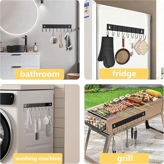 Magnetic Spice Rack for Refrigerator Seasoning Organizer for Spice Fridge Shelf storage Magnetic Shelf with Hook for Oven (4pack1hook-Black)