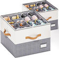 2 Pack Shoe Organizer for Closet, Fits Up to 16-32 Pairs, Foldable Shoe Storage Organizer, Shoe Containers with Clear Cover, Large Shoe Boxes Boot Storage, Adjustable Dividers
