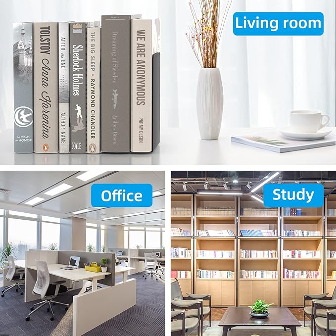 VFINE Metal Bookends 2 Pairs, Black Book Ends, Bookends for Shelves, Book Stopper for Heavy Books, Book Dividers for Home Office School Supplies