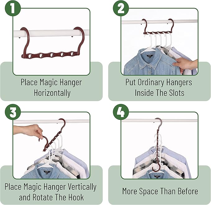 Mr. Pen- Space Saving Hangers for Clothes, 12 pcs, Mahogany Color, Plastic Multi Clothes Hangers Space Saving, 5 Slots, 360° Rotating Hooks