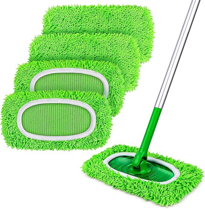 HOMEXCEL Reusable Microfiber Mop Pads,Mop Pads Replacements for Wet & Dry Use, Floor Cleaning Sweeping Mopping Pads Refills for Household Cleaning, Pack of 4