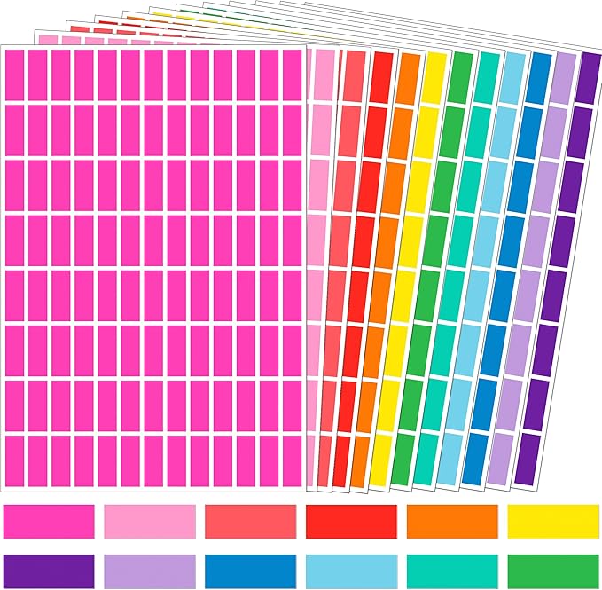YSHIHE Rectangular Colored Stickers,12 Colors Rainbow Color Color Coding Labels,1inch x 3/8inch (25 x 10mm) Assorted Sticker for Offices Labeling Marking 2496 Pack