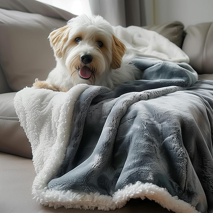 Waterproof Blanket Double Size - Sherpa Fleece Reversible Throw, Soft Warm Leak-Proof Bed & Couch Protector for Kids, Pets & Everyday Spills (Velvet Gray/Cloud White, 85x90)