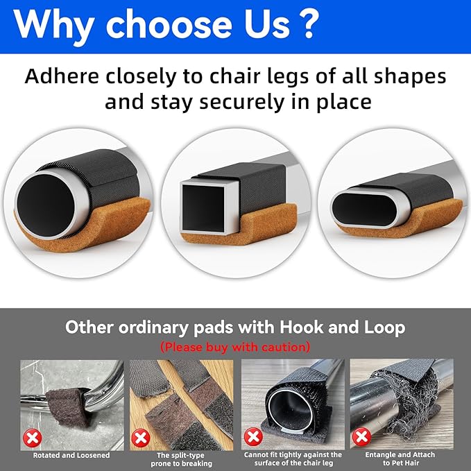 Sled Base Chair Floor Protectors Sled Base Chair Glides Wrap Around Floor Savers，Chair Leg Protectors Furniture Pads, Protect Wood&Tile Floors Anti-Scratch Reduce Noise (16pcs, Brown Felt Pads)