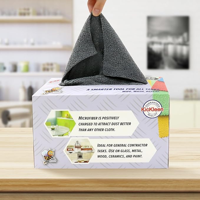 Microfiber Cleaning Cloth, Lint-Free Shop Towels Reusable, Bulk Rags in a Box for Home, Kitchen and Car, 8 Inch x 8 Inch,40 Pack with Box (Grey)