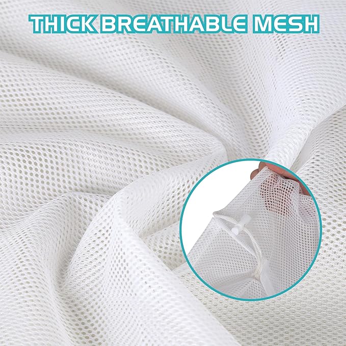 2 Pack Large Mesh Laundry Bag, 27×36inch White Laundry Hamper Liner, Heavy Duty Mesh Laundry Bags Drawstring Lockable, Machine Washable, for Ball Storage, Travel, Toys, Sports Factories, Dorms