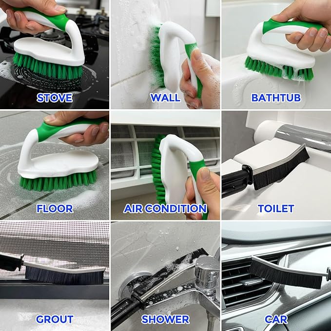 Scrub Brush - 6 Pack, Scrub Brushes for Cleaning, Heavy-Duty Scrub Brush, Stiff Bristles Cleaning Brush, for Kitchen, Bathtub, Floor and Wall Surfaces, Green