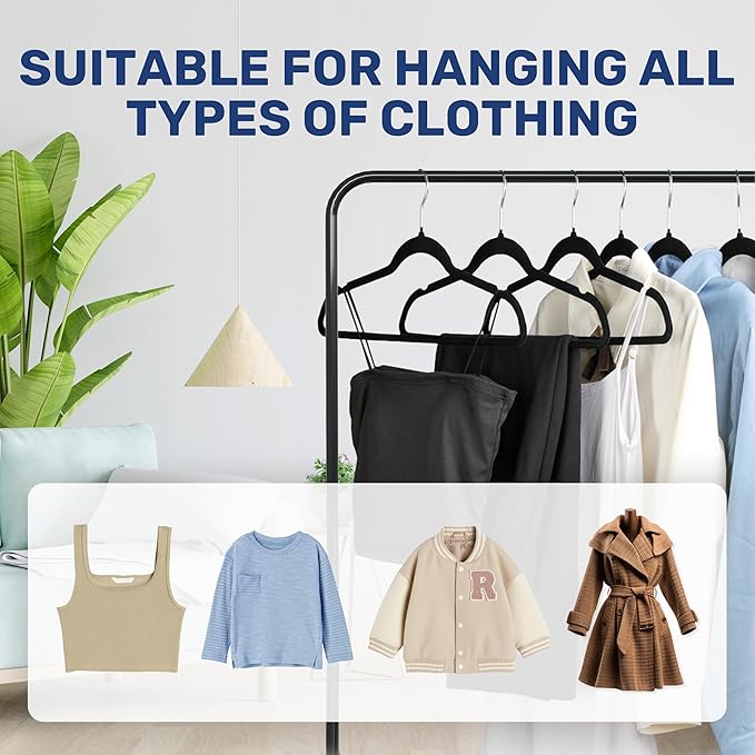 YSSOA 60 Packs Velvet Hangers, Non Slip Space Saving Suit Hangers, Heavy Duty Clothes Hangers with 360° Rotatable Hook for Coats, Pants, Black
