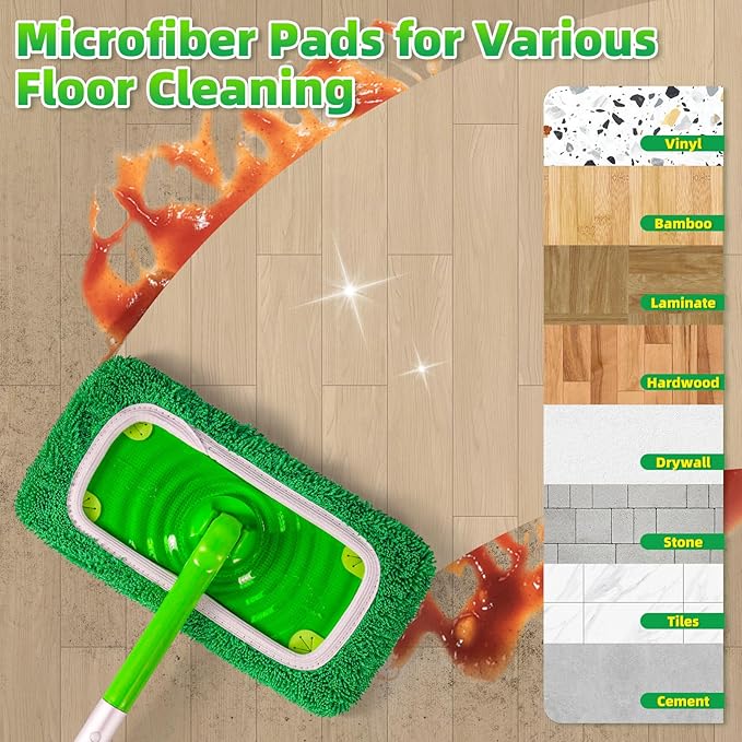 Reusable Microfiber Mop Pads Compatible with Swiffer Sweeper Mop - Heavy Duty Wet Pads Refill & Washable Wet Cloths for Multi-Surface Floor Mopping - Stubborn Stains Removal (Forest Green ）