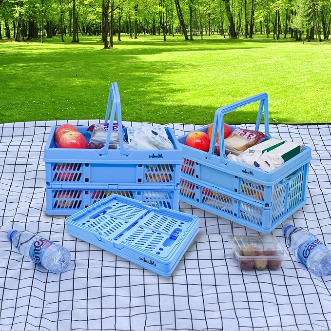 Collapsible crates for storage,plastic baskets for organizing 14.96" x 9.84"x7.87",shopping garden basket,foldable crate with Handles, car trunk basket,for Kitchen,Bathroom