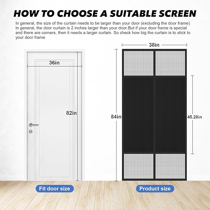 Magnetic Screen Door 36"x82" Blackout – Privacy Protection, Powerful Magnets, Heavy Duty Thicker 265g/㎡ Mesh, Easy Install, Self-Sealing, Pet Tested, Tie Backs, Screen Door Mesh