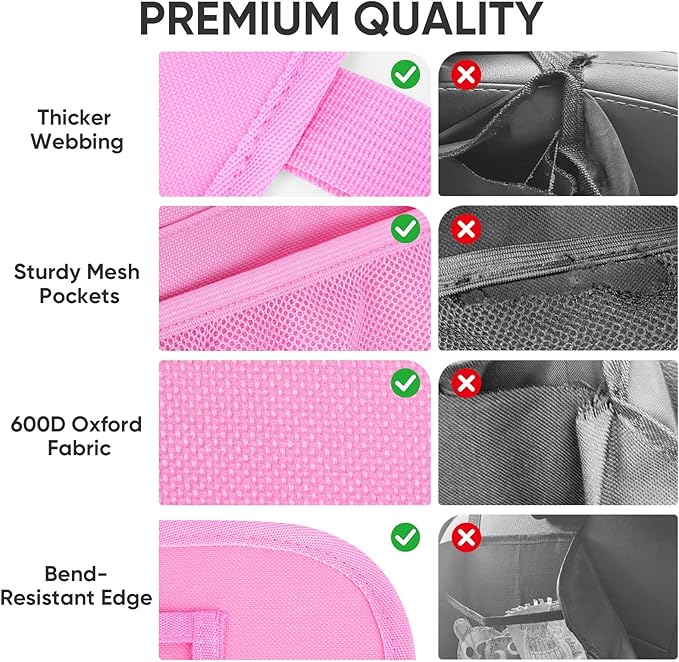 BALEINE Backseat Car Organizer, Back Seat Car Organizers and Storage, Kick Mats Back Seat Protector, Travel Accessories for Most Automotive (1 Pack, Pink)