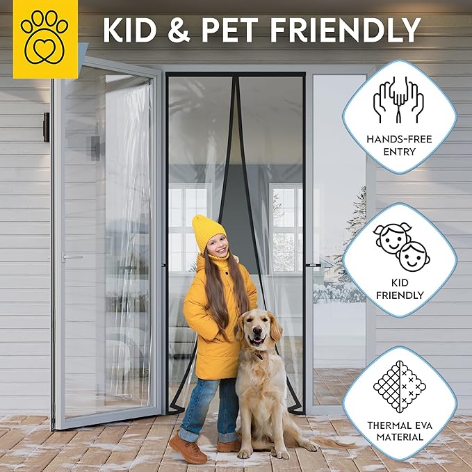 AUGO Magnetic Thermal Insulated Door Curtain - Transparent EVA Door Cover for Winter- Keeps Warm Air in and Cold Air Out - Home Winterizing Products - Patent Pending Keep Open Feature - 38 x 97 Inch