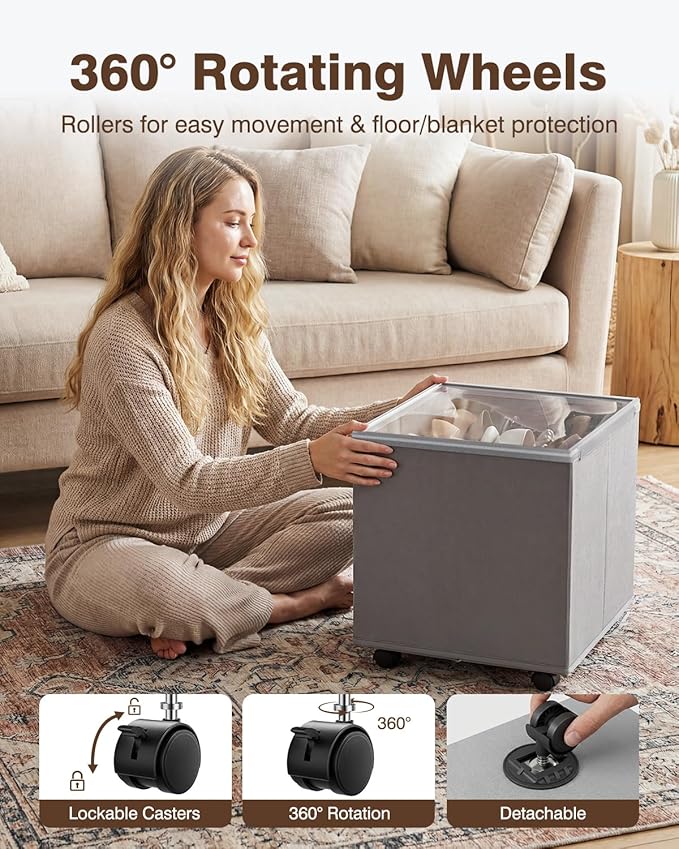 HOUSE AGAIN Shoe Organizer for Closet with Wheels, Shoe Storage Bin,Large Shoe Storage Organizer with Adjustable Dividers and Clear Cover, Space-Saving & Fits up to 16 Pairs of Shoes