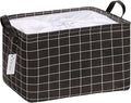 Hinwo Large Canvas Fabric Storage Basket with Handles, 33L/8.6-Gal Rectangle Bin, Collapsible Storage Box, Clothes, Toys, Blankets Organizer, 16.5 x 12 x 10 Inches (L, Black Grid)