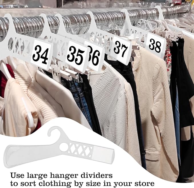 DoubleFill 25 Pcs Large Closet Dividers and 50 Pcs White Blank Cards 18 Inch Clothing Rack Size Dividers for Hanging Clothes, White Garment Rack Tag for Clothes Organization