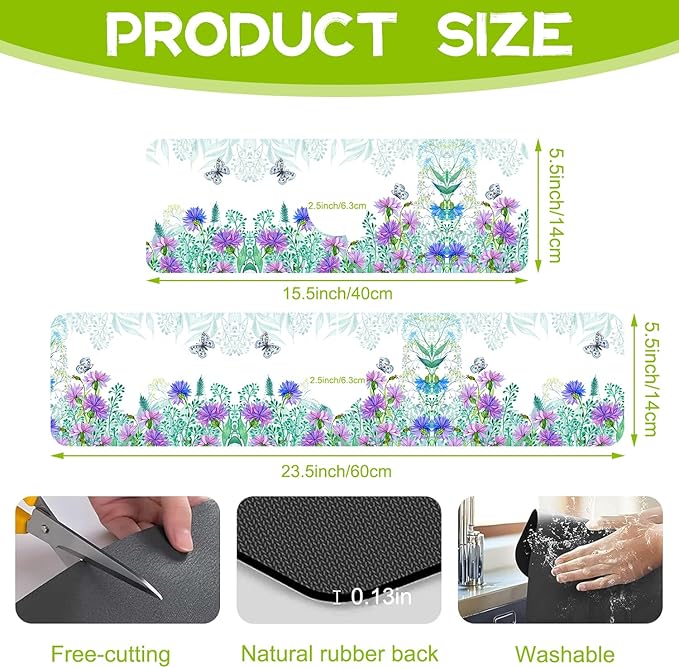Watercolor Flowers Butterflies Kitchen Sink Splash Guard Faucet Mat Super Absorbent Fast Drying Mat Guard Behind Faucet Drip Catcher for Kitchen Bathroom, 15.5"X5.5"