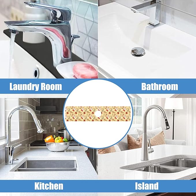 Chrismas Sink Splash Guard Faucet Mat Cute Christmas Absorbent Fast Drying Mat Sink Gadgets Splash Guard Behind Faucet Drip Catcher for Kitchen Bathroom 23.5"X5.5"