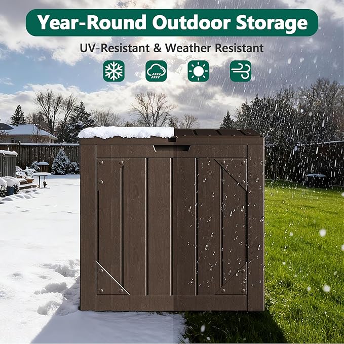 Outdoor Storage Box,30 Gallon Deck Box Outdoor Storage Bench Outside Waterproof Resin Storage Bench, Lockable Patio Cushions, Garden Tools Storage For Furniture, UV Resistant