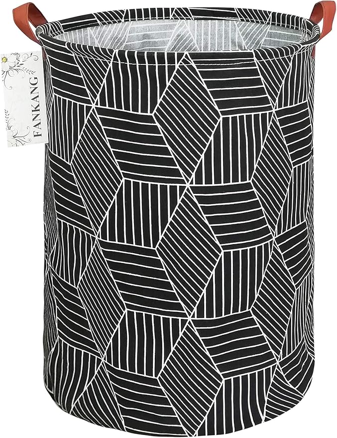 FANKANG Storage Basket, Nursery Hamper Canvas Laundry Basket Foldable with Waterproof PE Coating Large Storage Baskets for Kids Boys and Girls, Office, Bedroom, Clothes,Toys（Black Magic cube）