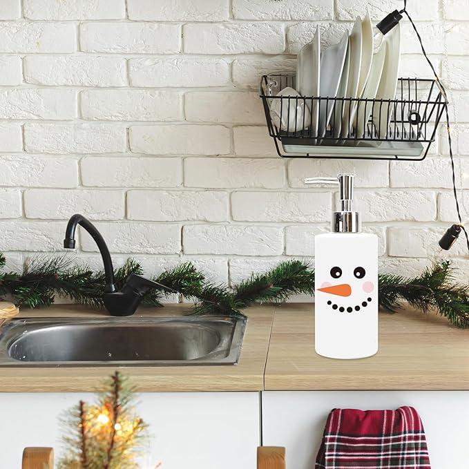 JarThenaAMCS Christmas Soap Dispenser Snowman Face Glass Hand Dispenser with Pump Refillable Liquid Soap Container for Winter Xmas Home Kitchen Bathroom Countertop