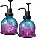 SheeChung Vintage Soap Dispenser, Kitchen Dish Soap Dispensers with Pump Mat, Glass Hand Soap Dispenser for Bathroom, Liquid, Lotion, Refillable, Rustic Farmhouse Decor-Purple Blue (Black Pump, 2 pk)