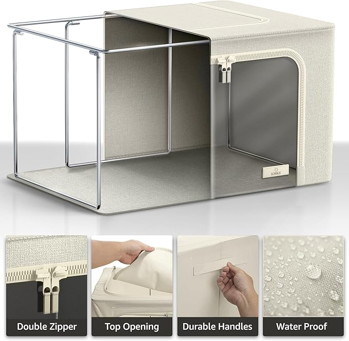 Sorbus Storage Bins with Metal Frame - Stackable & Foldable Clothes Organizer Bags - Oxford Fabric Storage Containers with Large Clear Window & Carry Handles Organization for Bedding Linen & Clothing