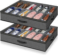 Under Bed Shoe Storage Organizer for Closet, Fits 24 Pairs Underbed Shoes Box Storage Containers Under the Bed Storage Foldable with Sturdy Handles&Clear Window for College Dorms Grey, Set of 2