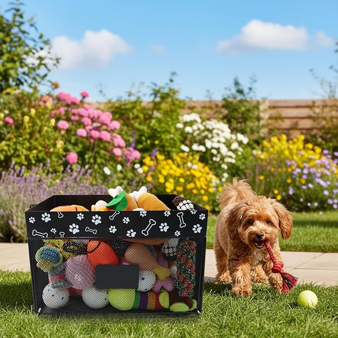 Geyecete dog toy bin chew proof metal dog toy box pet toy basket large Toy organizer Pet Wire mesh folding Dog Toy Organizer for personalized basket