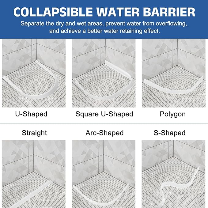 uxcell Flexible Shower Water Barrier, 39" TPE Shower Edge Water Stopper Blocker Splash Guard for Bathtub Sink Washing Machine Dry and Wet Separation, 0.79"W x 1.18"H, Black