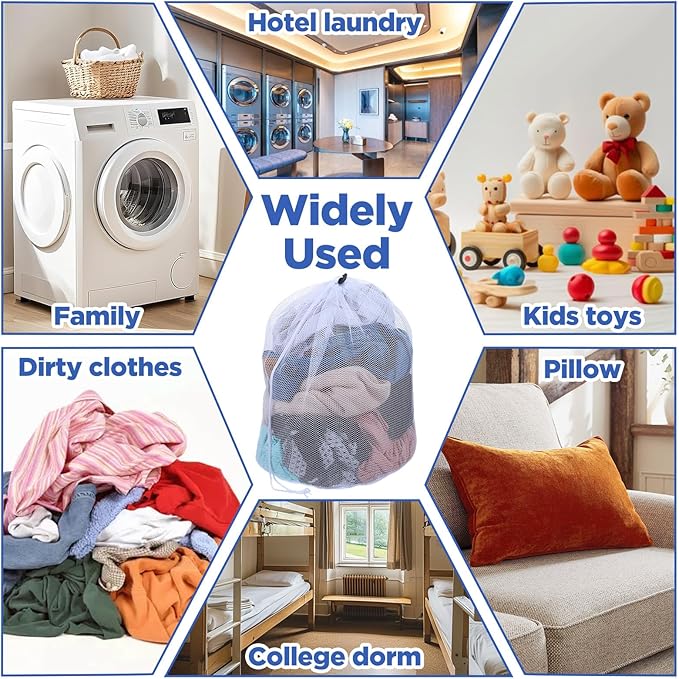 20 Pcs Mesh Laundry Bags Bulk with Drawstring 20 x 24'' Hanging Heavy Duty Medium Mesh Dry Cleaning Bag Machine Washable Large Net for Clothes,Sock,Bed Linen Dormitory Travelling Camping
