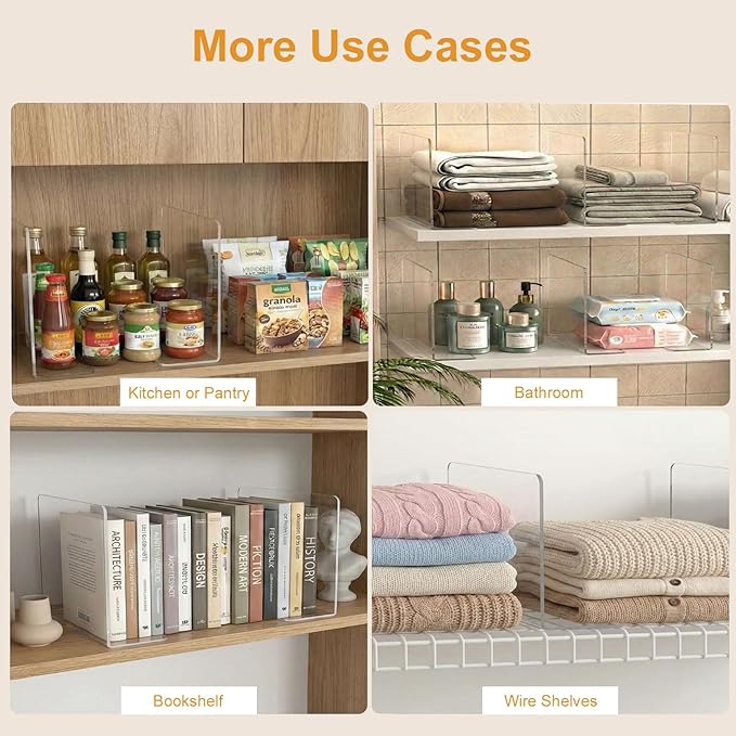 Shelf Dividers for Closet Organization: 10" Tall x 16" Deep, Deeper Adhesive Separators Features Acrylic Material and Provides Storage for Clothes and Sweater in Bedroom Cabinets(6-Pack)