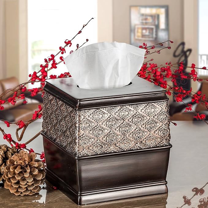 Creative Scents Dublin Brown Tissue Box Cover Square - Decorative Tissue Holder for Bathroom - Beautiful Brown Tissue Box Holder Vessel for Elegant Bathroom, Bedroom, Office Decor (Dublin Style)