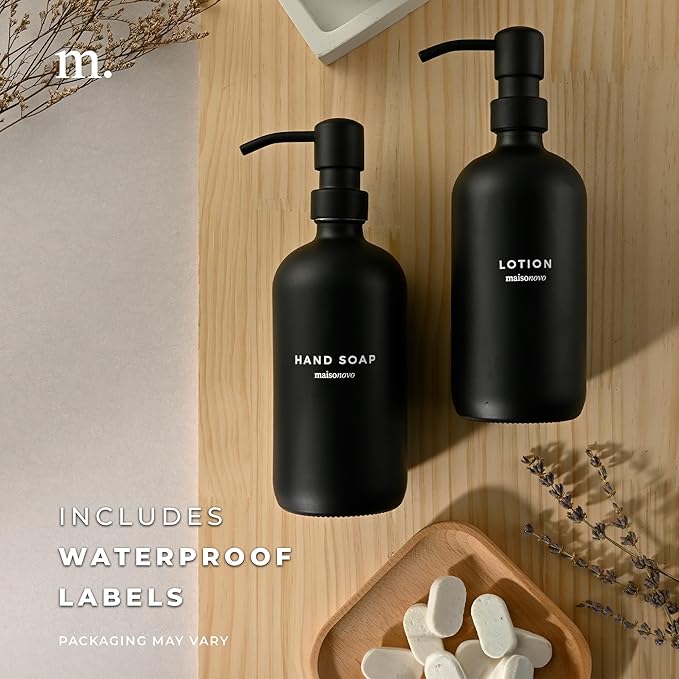 MaisoNovo Soap Dispenser 1-Piece Set | 16.9oz Black Bottles with Black Plastic Pumps