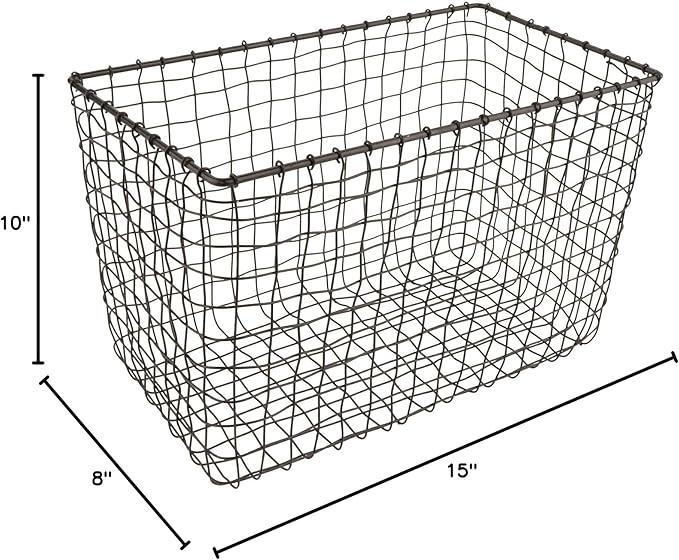 G.E.T. WB-303-MG Heavy Duty Iron Wire Utility Storage Bin/Basket, Rectangular, 15" x 8" x 10"