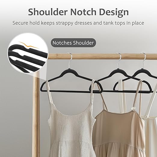 Whitmor Premium Velvet Hangers 50 Pack, Heavy Duty & Non-Slip Hangers with 360° Swivel Hooks, Space Saving Hanger, Durable Closet Organizers for Coats, Pants, Dresses, Black