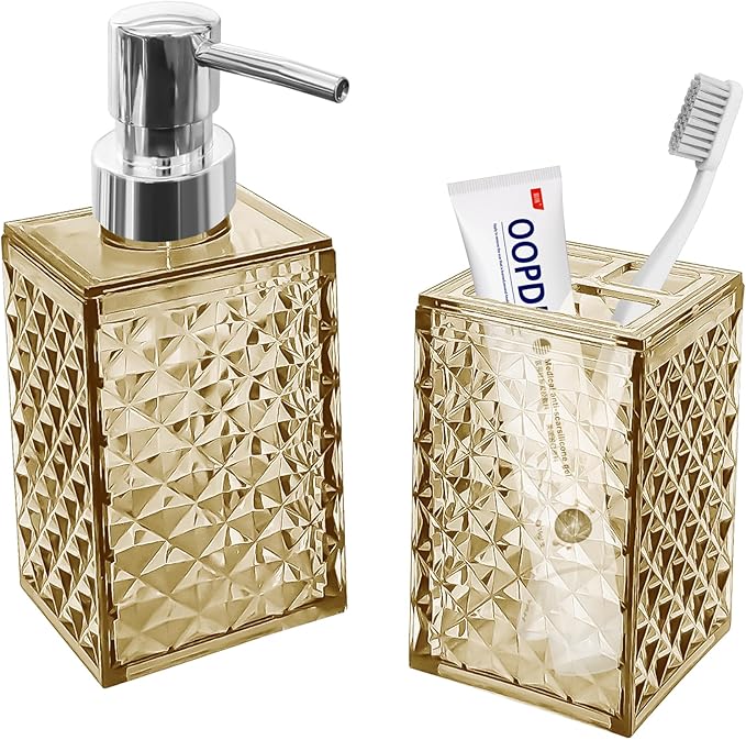 2PCS Beige Bathroom Accessories. Contain Soap Dispenser and Toothbrush Holder Set. Boho Bathroom Set for Blue Bathroom Décor