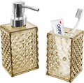 2PCS Beige Bathroom Accessories. Contain Soap Dispenser and Toothbrush Holder Set. Boho Bathroom Set for Blue Bathroom Décor