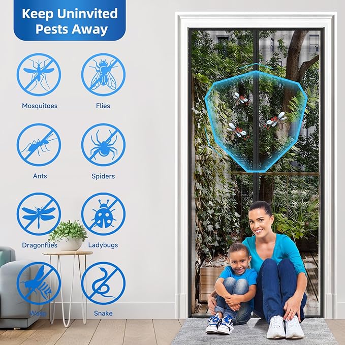 Upgraded PET Mesh Magnetic Screen Door Stronger Than Fiberglass and Polyester,Hands Free,Keep Bugs Out,Pet & Kid Friendly,Suitable for Sliding Doors,Patio and French Doors-48" X 80"