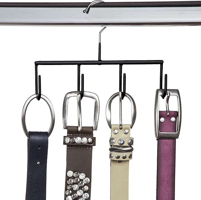 Mawa by Reston Lloyd Non Slip Space-Saving Belt/Accessory Hanger, Style Gh, Set of 25, Black