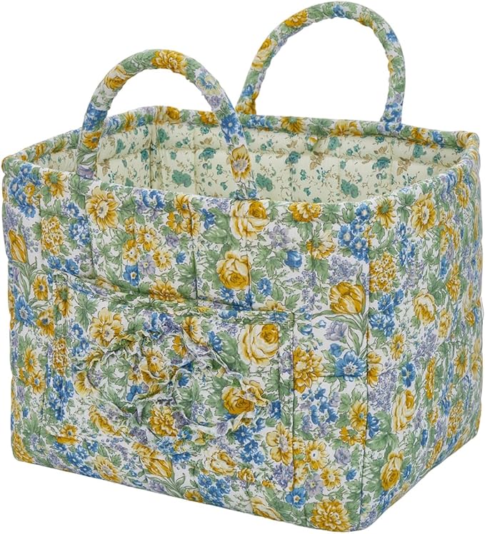 Boho Fabric Storage Basket, Large Capacity Laundry Basket, 12.2'' x 10.23'' x 10.23'' Collapsible Laundry Hamper with Easy Carry Handles (D Multi-Color 7, L)